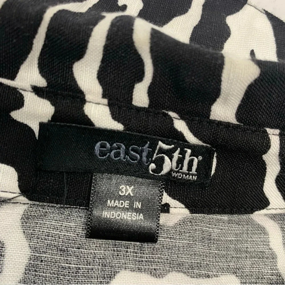 East 5th‎ Womans Blouse Top Size 3X  Linen Rayon Black White Zebra Print  Button - Picture 9 of 12